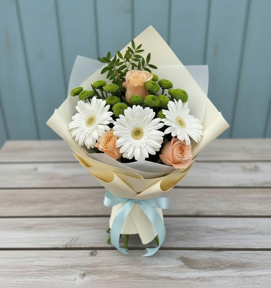 Букет цветов из: Герберы, Розы и Хризантемы в Ульянино