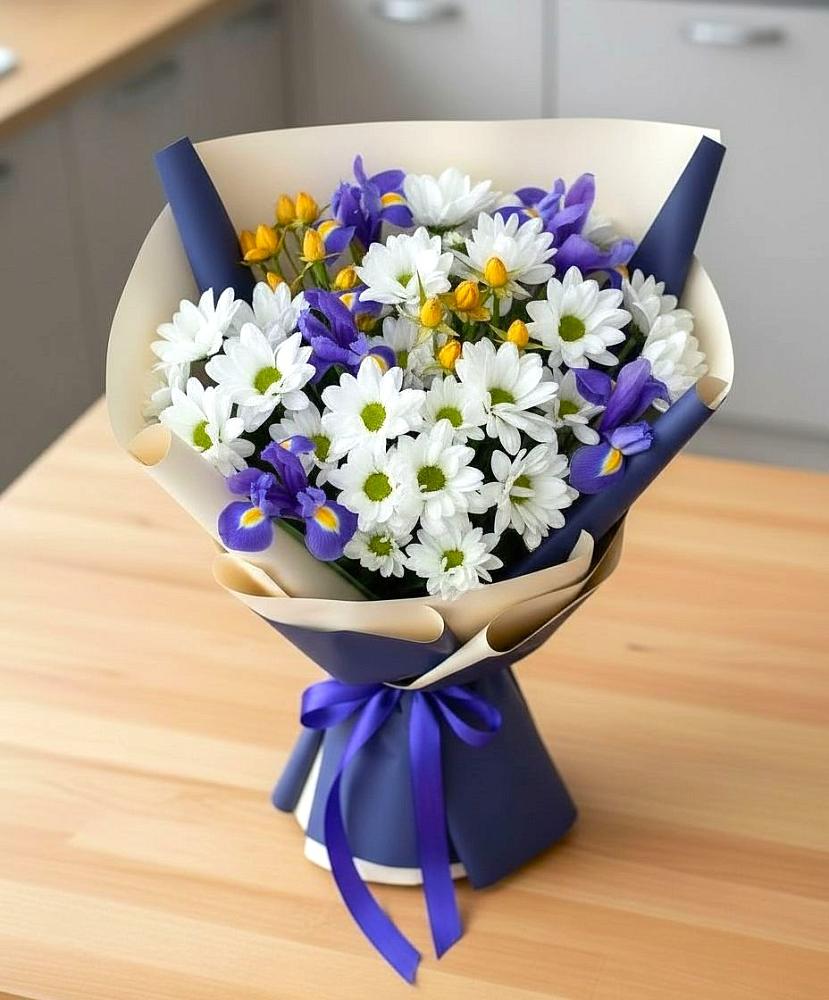 Букет цветов из: Розы, Ирисы и Хризантемы в Ульянино