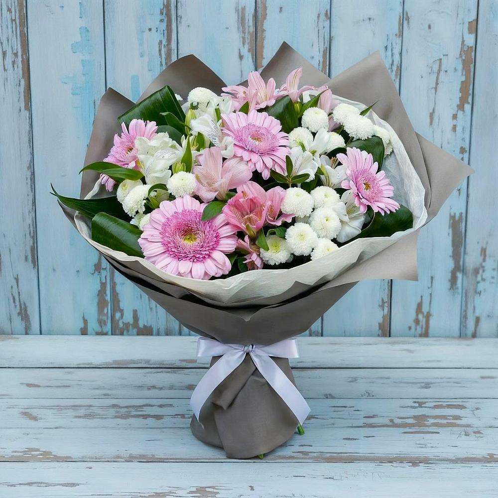 Букет цветов из: Герберы, Альстромерии и Хризантемы в Ульянино