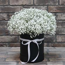 Цветочная композиция из Гипсофила в шляпной коробке в Ульянино